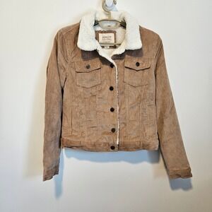 ASHLEY Sunrise Jacket Coat Women's Medium Tan Corduroy Sherpa Lined Trucker